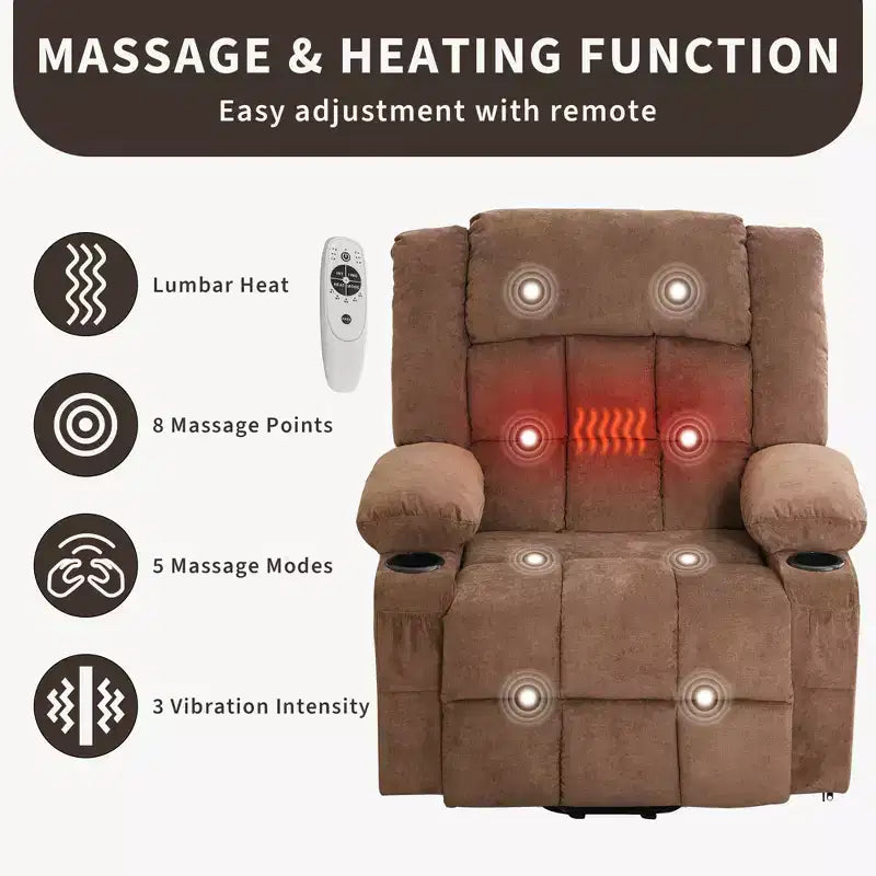 Grand Fauteuil Relax Électrique Inclinable pour Adulte avec Chauffage et Massage, Fauteuil Inclinable en Tissu Surdimensionné pour Salon avec Position Infinie