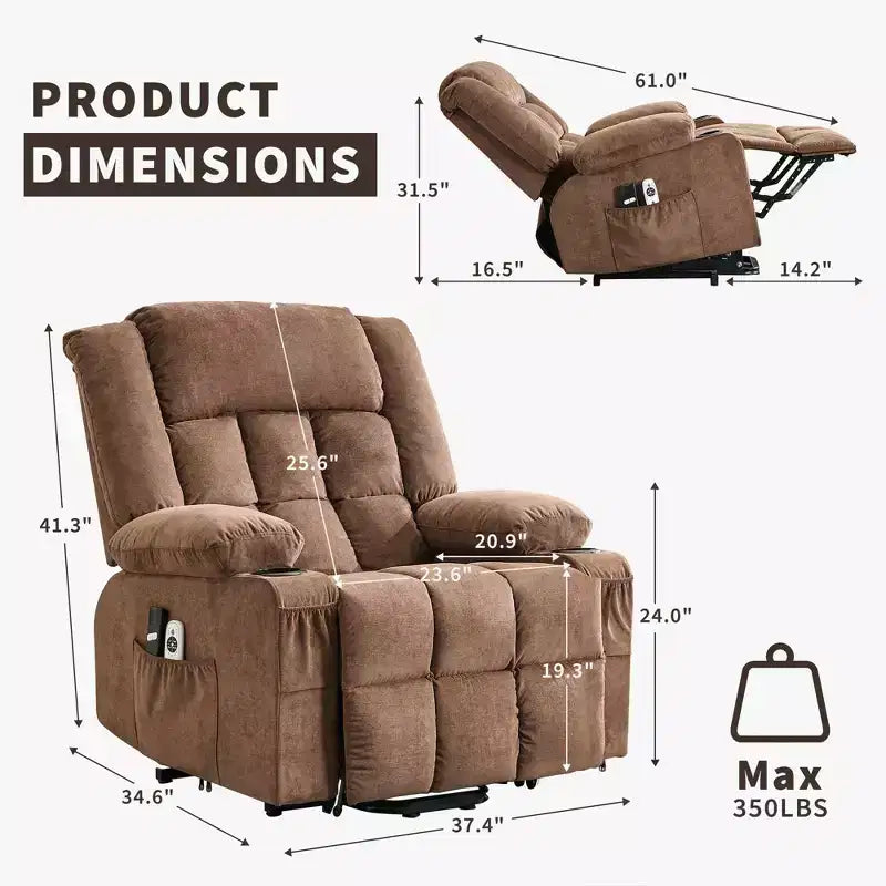 Grand Fauteuil Relax Électrique Inclinable pour Adulte avec Chauffage et Massage, Fauteuil Inclinable en Tissu Surdimensionné pour Salon avec Position Infinie