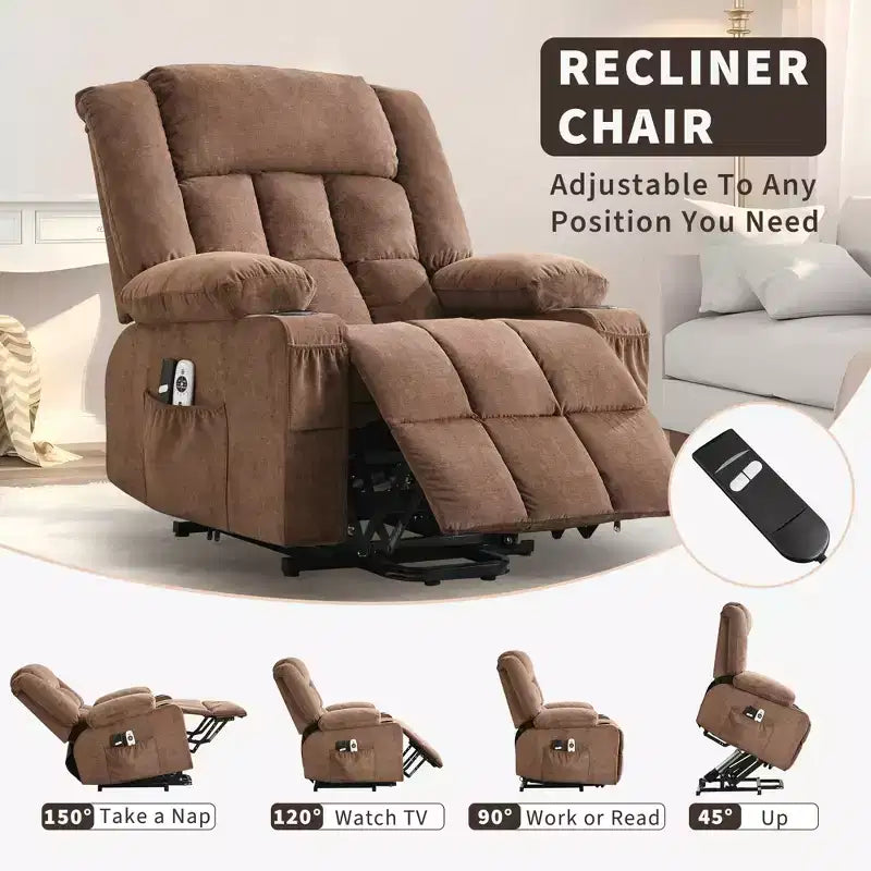Grand Fauteuil Relax Électrique Inclinable pour Adulte avec Chauffage et Massage, Fauteuil Inclinable en Tissu Surdimensionné pour Salon avec Position Infinie