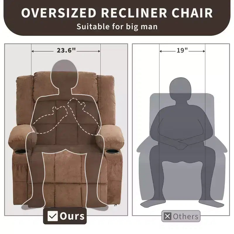 Grand Fauteuil Relax Électrique Inclinable pour Adulte avec Chauffage et Massage, Fauteuil Inclinable en Tissu Surdimensionné pour Salon avec Position Infinie