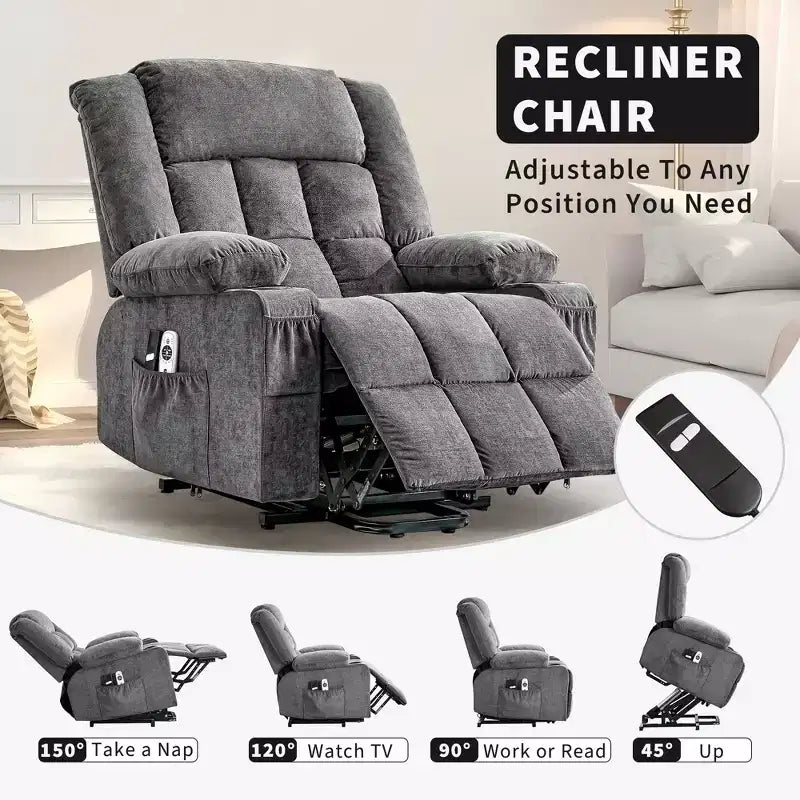 Grand Fauteuil Relax Électrique Inclinable pour Adulte avec Chauffage et Massage, Fauteuil Inclinable en Tissu Surdimensionné pour Salon avec Position Infinie