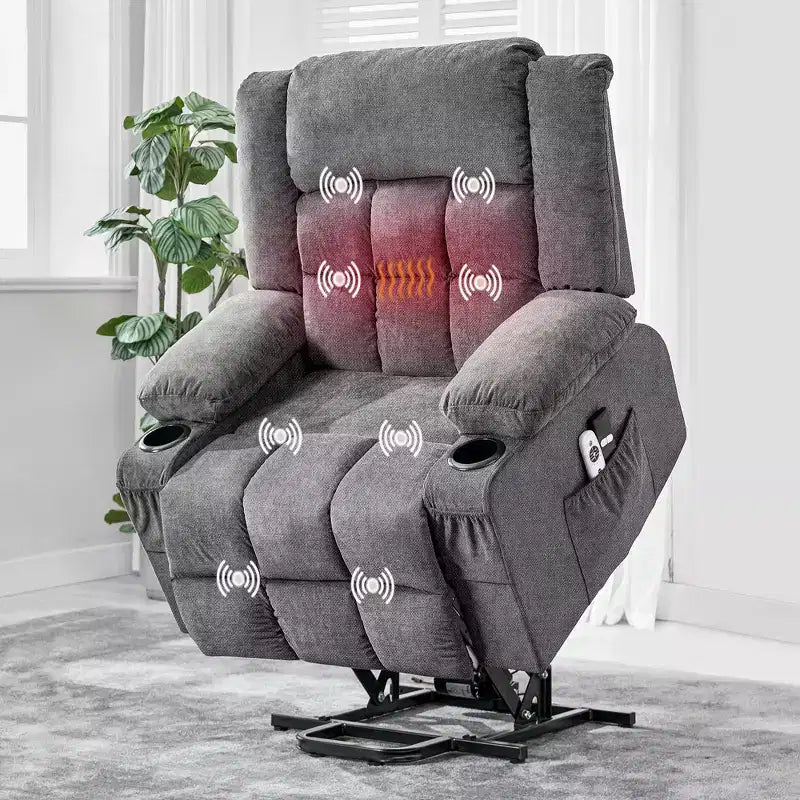 Grand Fauteuil Relax Électrique Inclinable pour Adulte avec Chauffage et Massage, Fauteuil Inclinable en Tissu Surdimensionné pour Salon avec Position Infinie