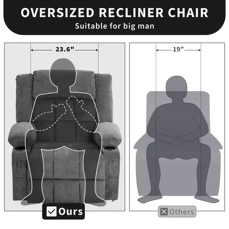 Grand Fauteuil Relax Électrique Inclinable pour Adulte avec Chauffage et Massage, Fauteuil Inclinable en Tissu Surdimensionné pour Salon avec Position Infinie