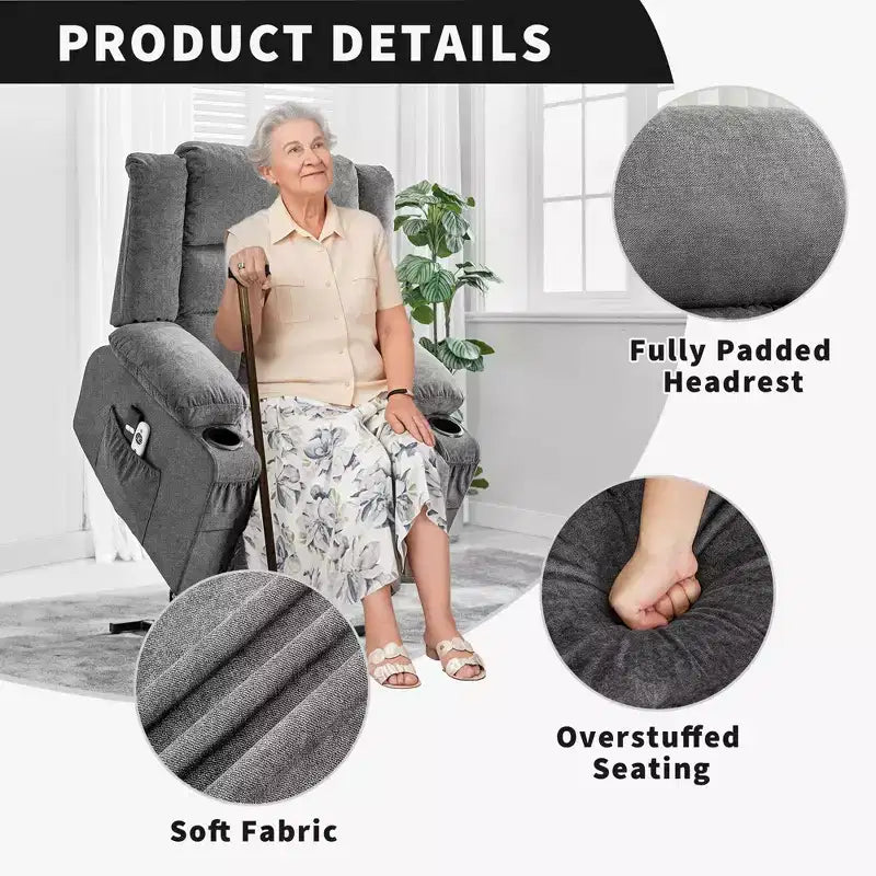 Grand Fauteuil Relax Électrique Inclinable pour Adulte avec Chauffage et Massage, Fauteuil Inclinable en Tissu Surdimensionné pour Salon avec Position Infinie