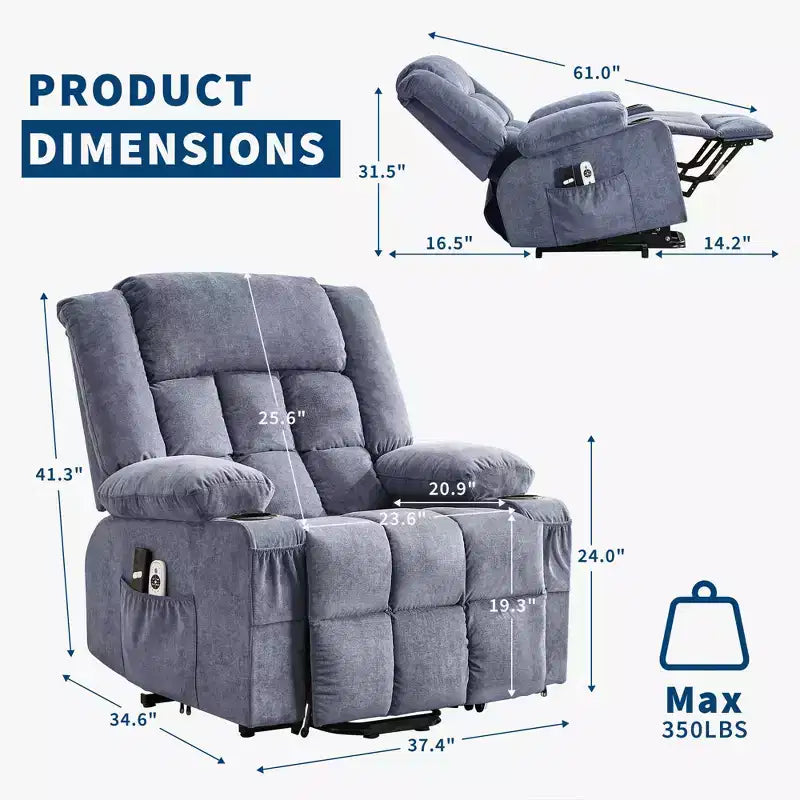 Grand Fauteuil Relax Électrique Inclinable pour Adulte avec Chauffage et Massage, Fauteuil Inclinable en Tissu Surdimensionné pour Salon avec Position Infinie