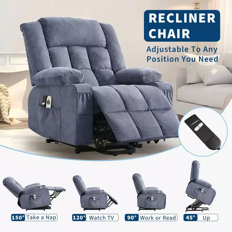 Grand Fauteuil Relax Électrique Inclinable pour Adulte avec Chauffage et Massage, Fauteuil Inclinable en Tissu Surdimensionné pour Salon avec Position Infinie