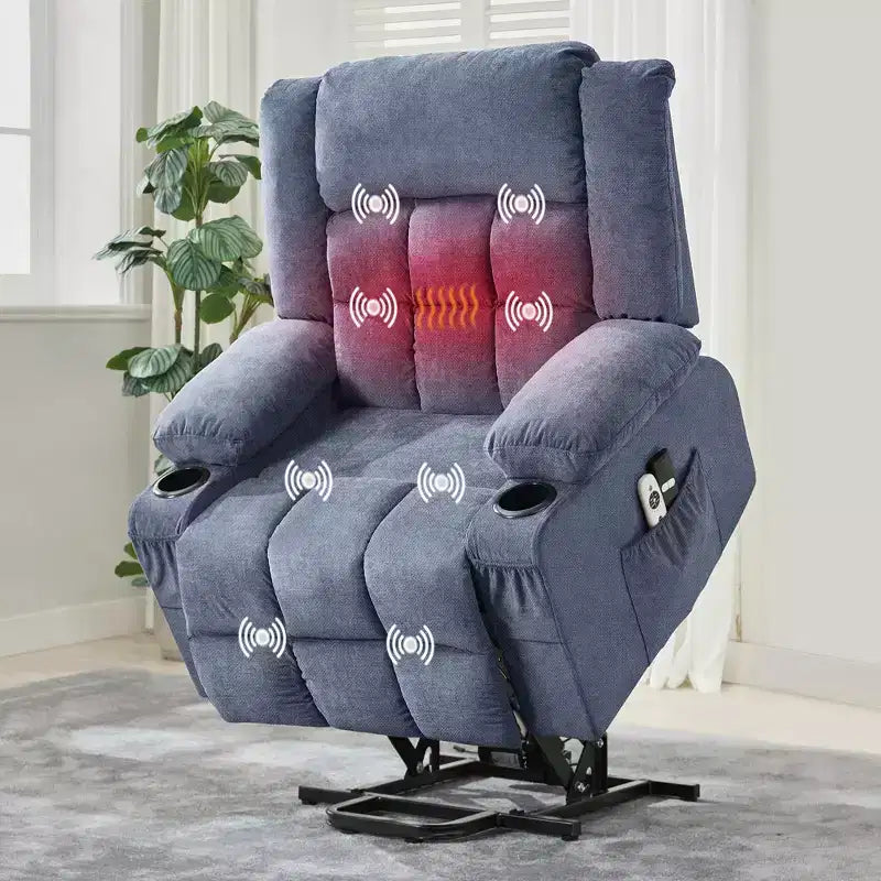 Grand Fauteuil Relax Électrique Inclinable pour Adulte avec Chauffage et Massage, Fauteuil Inclinable en Tissu Surdimensionné pour Salon avec Position Infinie