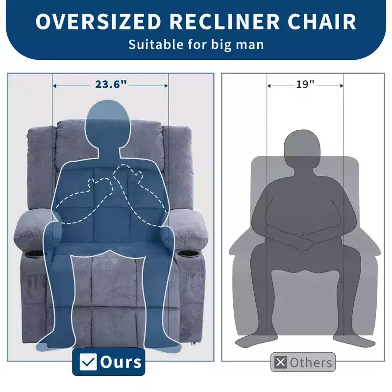 Grand Fauteuil Relax Électrique Inclinable pour Adulte avec Chauffage et Massage, Fauteuil Inclinable en Tissu Surdimensionné pour Salon avec Position Infinie