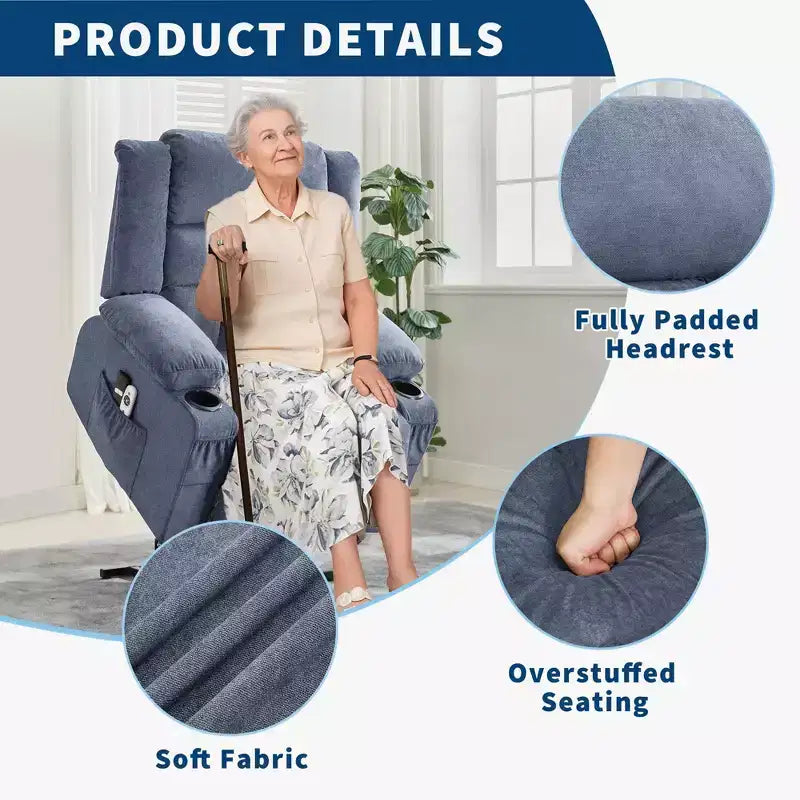 Grand Fauteuil Relax Électrique Inclinable pour Adulte avec Chauffage et Massage, Fauteuil Inclinable en Tissu Surdimensionné pour Salon avec Position Infinie