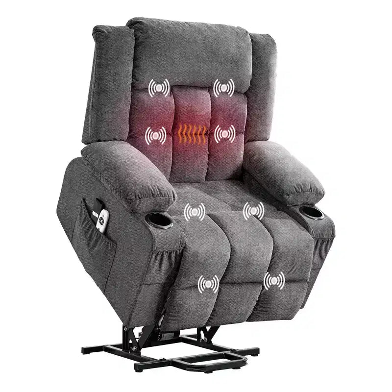 Grand Fauteuil Relax Électrique Inclinable pour Adulte avec Chauffage et Massage, Fauteuil Inclinable en Tissu Surdimensionné pour Salon avec Position Infinie