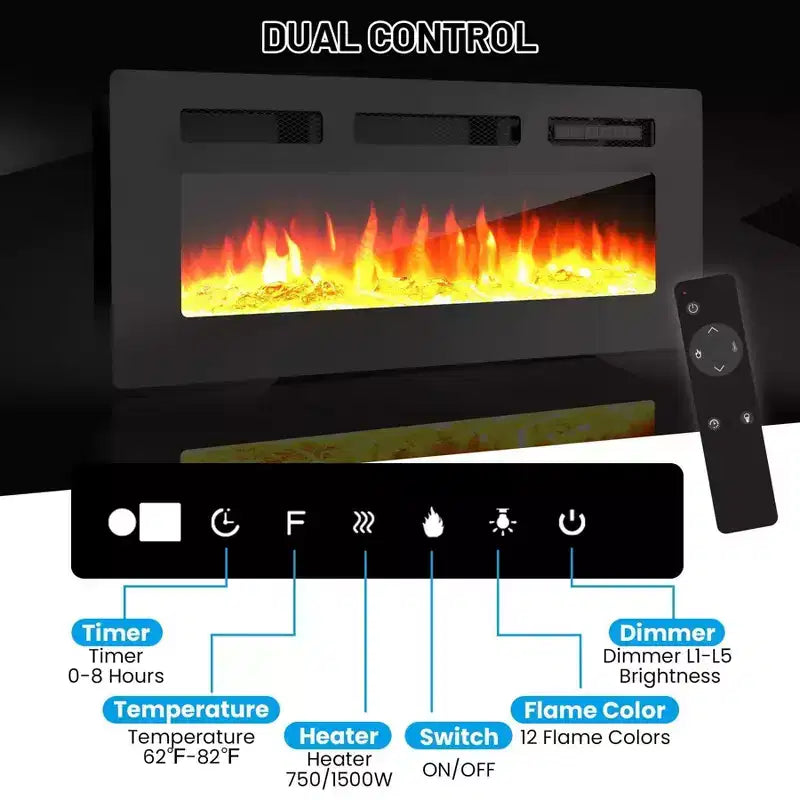 Meuble TV moderne avec foyer et double commande, 12 couleurs de flamme, lit de braises, grand espace de rangement, gestion des câbles, console média de 70 po pour salon, blanc