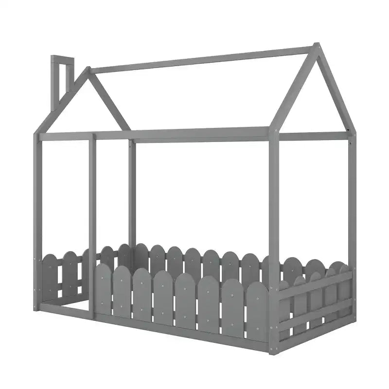 Lit au sol Montessori jumeau pour enfants, lit cabane en bois avec clôture, lit bas pour tout-petits, gris
