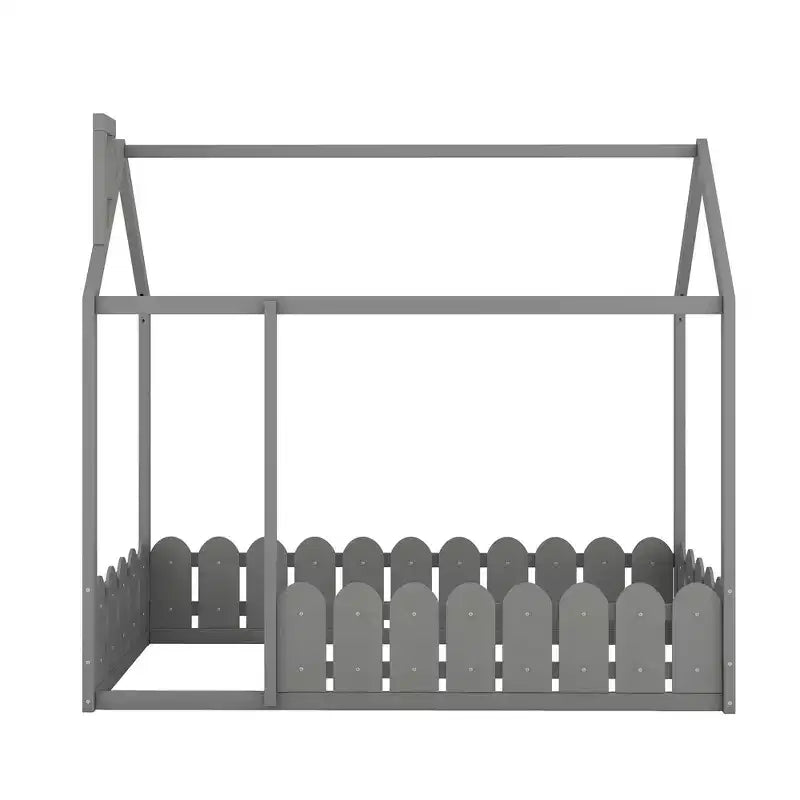 Lit au sol Montessori jumeau pour enfants, lit cabane en bois avec clôture, lit bas pour tout-petits, gris