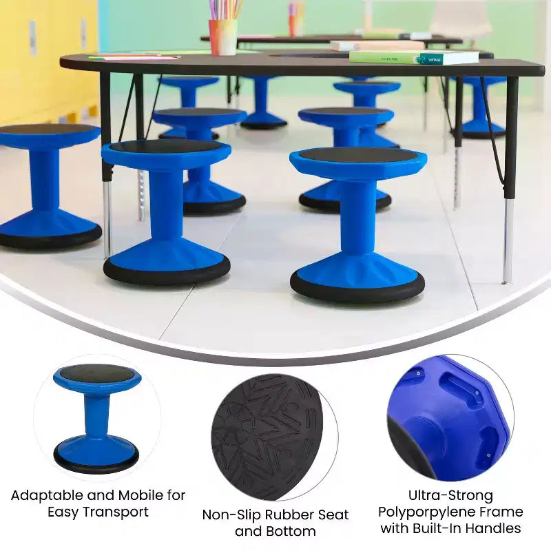 Tabouret actif flexible à hauteur fixe pour enfants pour salle de classe et maison avec base antidérapante