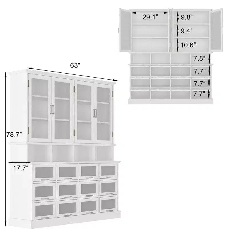 Armoire de cuisine et garde-manger multifonctionnels, grande armoire de rangement pour aliments avec portes en verre, rangement et présentation faciles pour la cuisine à domicile