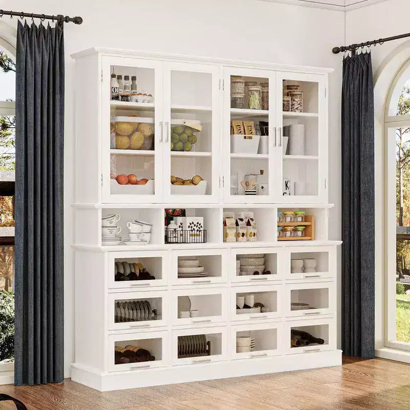 Armoire de cuisine et garde-manger multifonctionnels, grande armoire de rangement pour aliments avec portes en verre, rangement et présentation faciles pour la cuisine à domicile