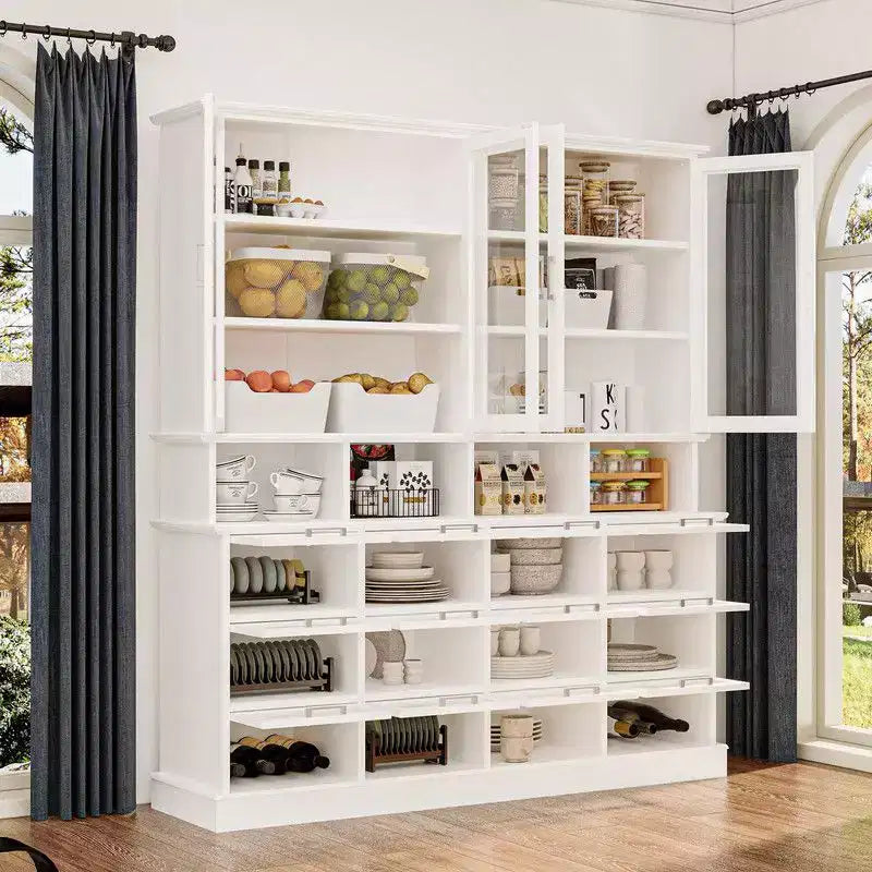 Armoire de cuisine et garde-manger multifonctionnels, grande armoire de rangement pour aliments avec portes en verre, rangement et présentation faciles pour la cuisine à domicile