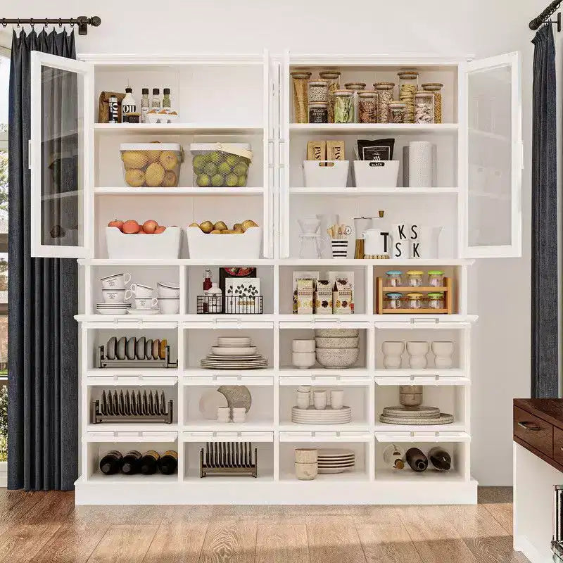 Armoire de cuisine et garde-manger multifonctionnels, grande armoire de rangement pour aliments avec portes en verre, rangement et présentation faciles pour la cuisine à domicile