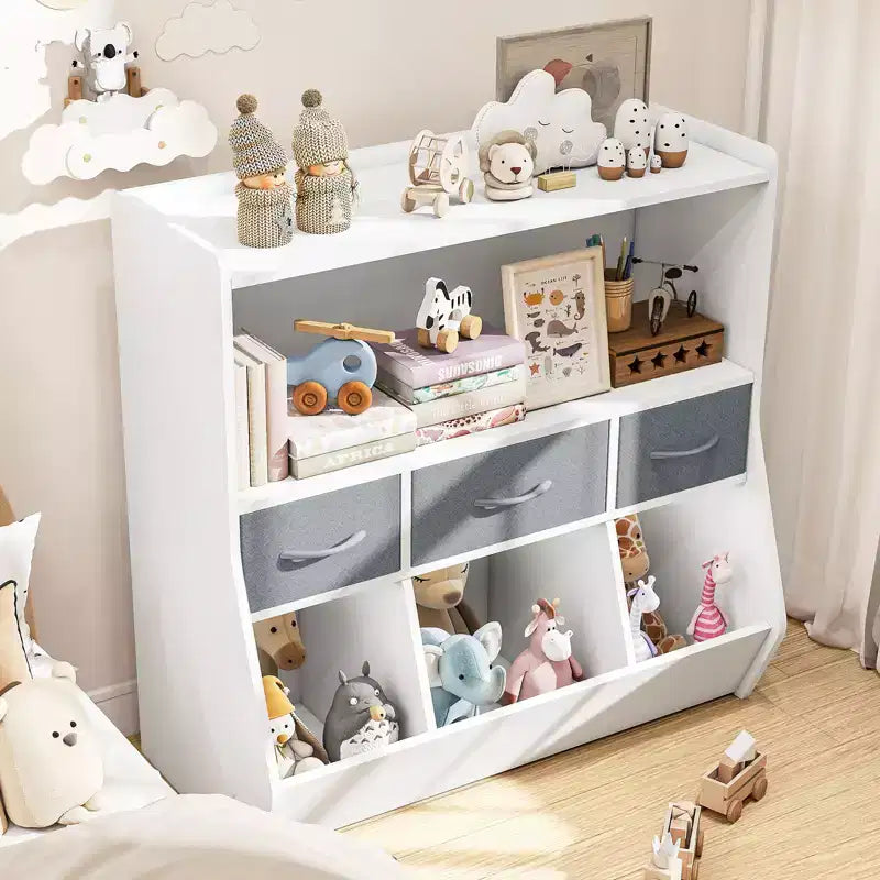 Étagère à Livres pour Enfants, Meuble de Rangement pour Jouets, Organisateur de Jouets pour Enfants, Bibliothèque Pied de Lit, Étagère à Livres pour Enfants, Blanc