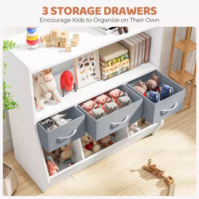Étagère à Livres pour Enfants, Meuble de Rangement pour Jouets, Organisateur de Jouets pour Enfants, Bibliothèque Pied de Lit, Étagère à Livres pour Enfants, Blanc