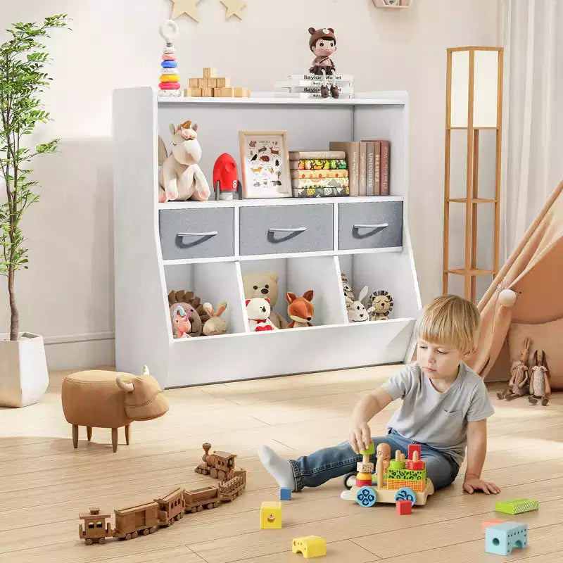 Étagère à Livres pour Enfants, Meuble de Rangement pour Jouets, Organisateur de Jouets pour Enfants, Bibliothèque Pied de Lit, Étagère à Livres pour Enfants, Blanc