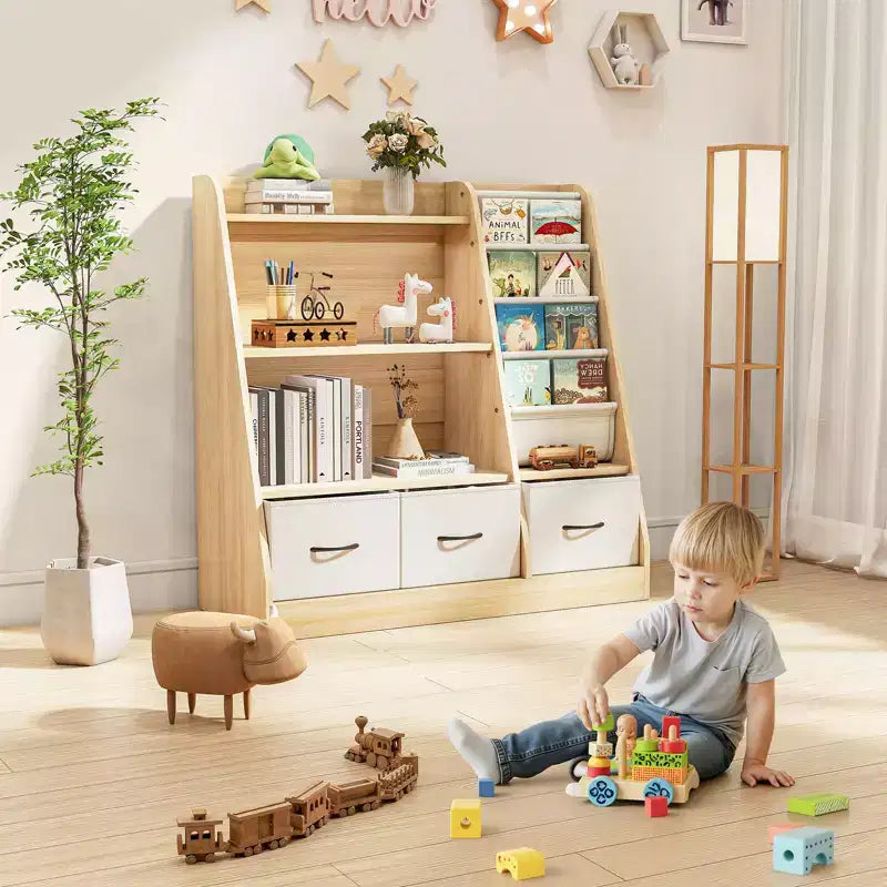 Étagère à Livres pour Enfants, Meuble de Rangement pour Jouets, Organisateur de Jouets pour Enfants, Bibliothèque Pied de Lit, Étagère à Livres pour Enfants, Blanc