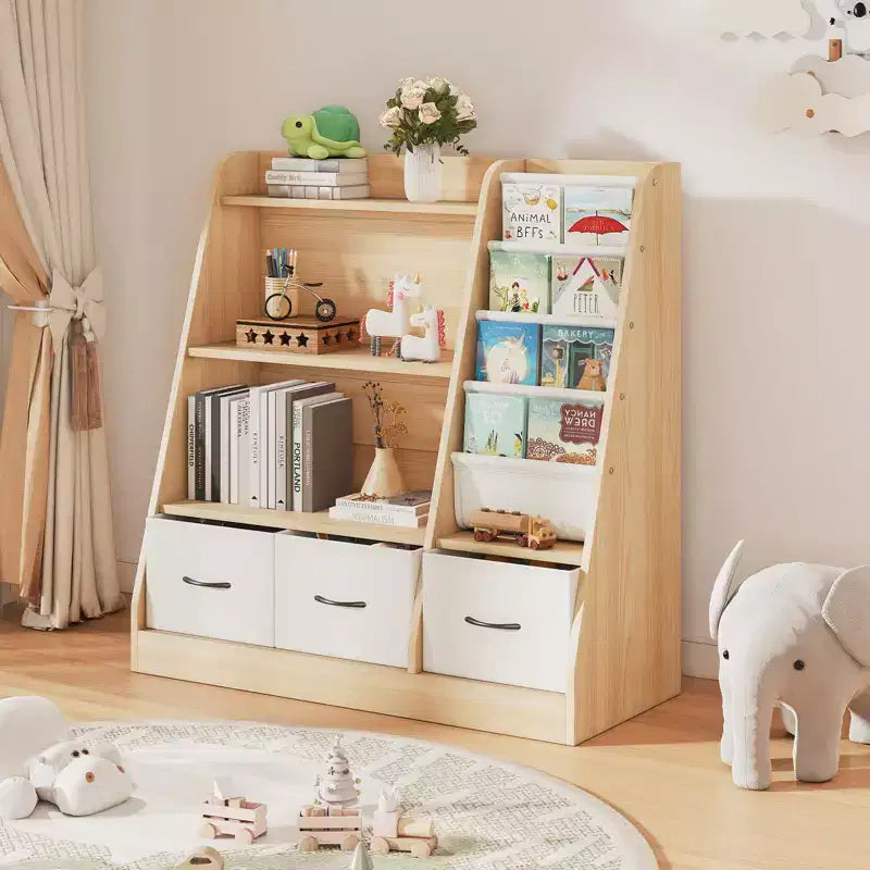 Étagère à Livres pour Enfants, Meuble de Rangement pour Jouets, Organisateur de Jouets pour Enfants, Bibliothèque Pied de Lit, Étagère à Livres pour Enfants, Blanc