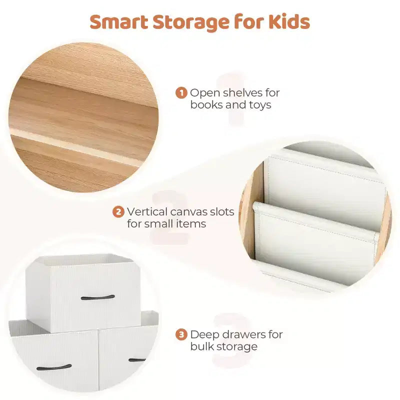Étagère à Livres pour Enfants, Meuble de Rangement pour Jouets, Organisateur de Jouets pour Enfants, Bibliothèque Pied de Lit, Étagère à Livres pour Enfants, Blanc