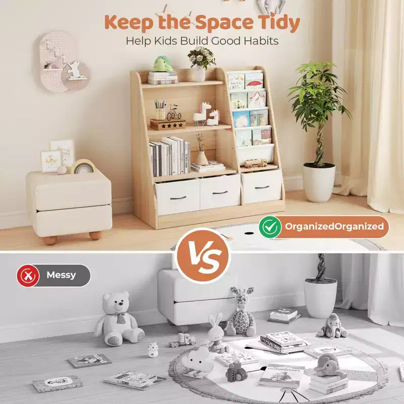 Étagère à Livres pour Enfants, Meuble de Rangement pour Jouets, Organisateur de Jouets pour Enfants, Bibliothèque Pied de Lit, Étagère à Livres pour Enfants, Blanc