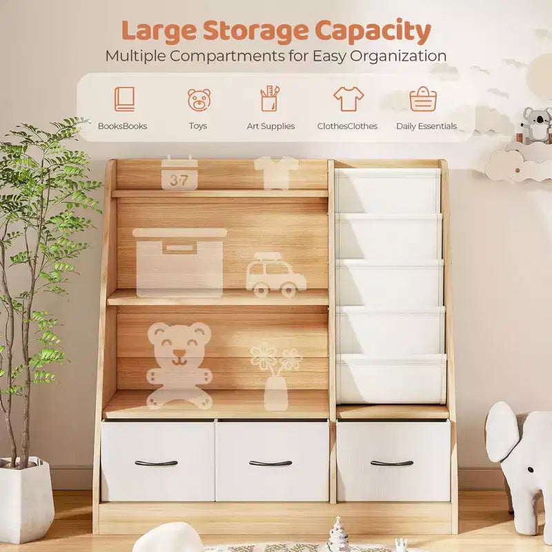 Étagère à Livres pour Enfants, Meuble de Rangement pour Jouets, Organisateur de Jouets pour Enfants, Bibliothèque Pied de Lit, Étagère à Livres pour Enfants, Blanc