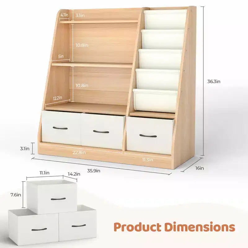 Étagère à Livres pour Enfants, Meuble de Rangement pour Jouets, Organisateur de Jouets pour Enfants, Bibliothèque Pied de Lit, Étagère à Livres pour Enfants, Blanc