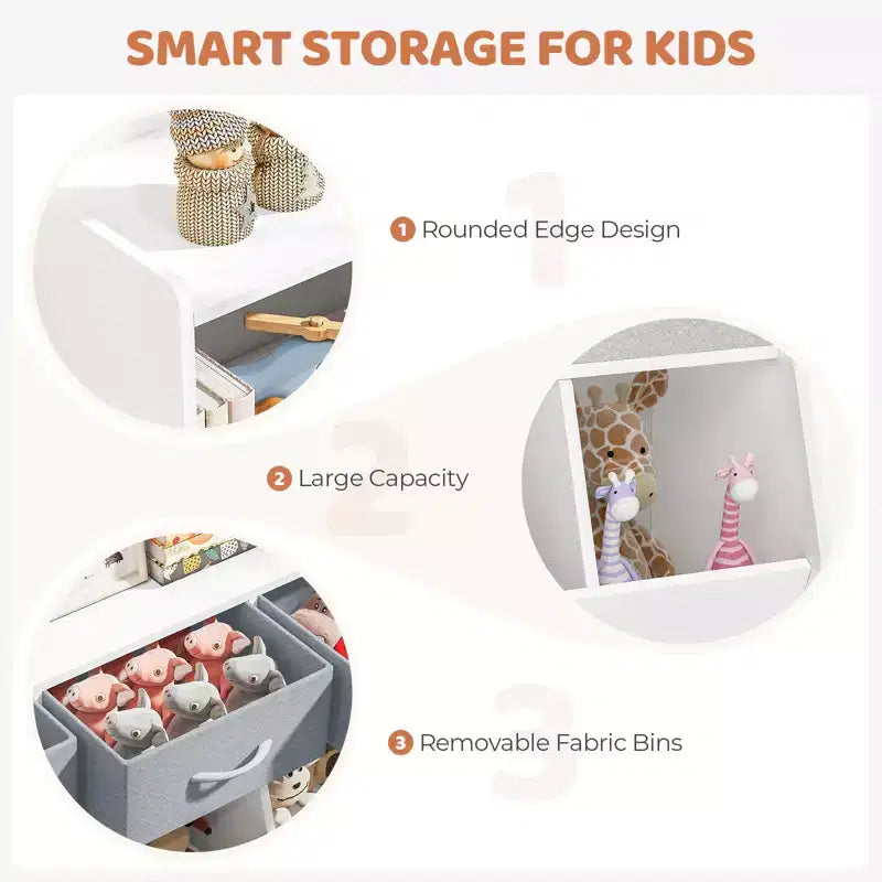 Étagère à Livres pour Enfants, Meuble de Rangement pour Jouets, Organisateur de Jouets pour Enfants, Bibliothèque Pied de Lit, Étagère à Livres pour Enfants, Blanc