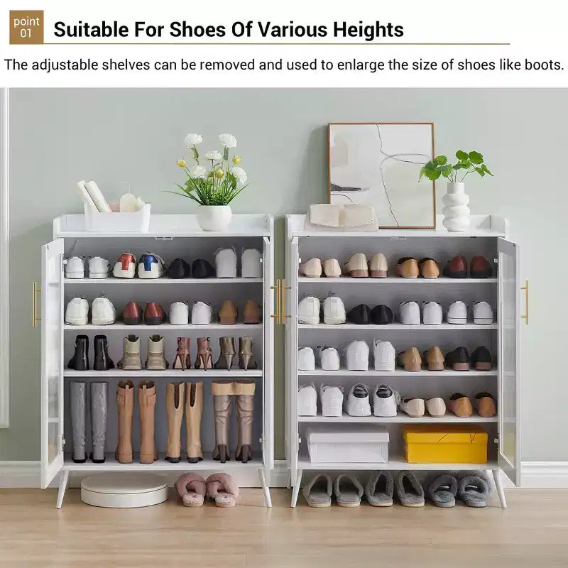 Meuble de rangement à chaussures avec portes en verre, armoire à chaussures à 5 niveaux avec pieds robustes, meuble de rangement à chaussures pour entrée