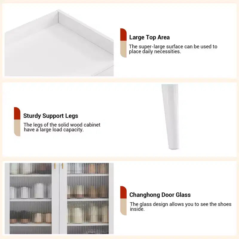 Meuble de rangement à chaussures avec portes en verre, armoire à chaussures à 5 niveaux avec pieds robustes, meuble de rangement à chaussures pour entrée
