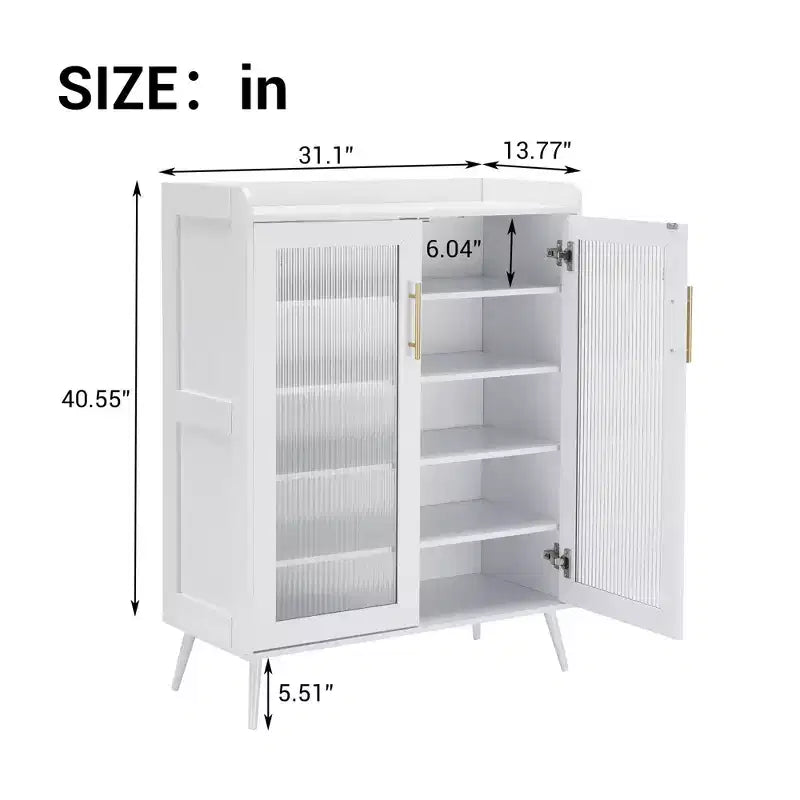 Meuble de rangement à chaussures avec portes en verre, armoire à chaussures à 5 niveaux avec pieds robustes, meuble de rangement à chaussures pour entrée