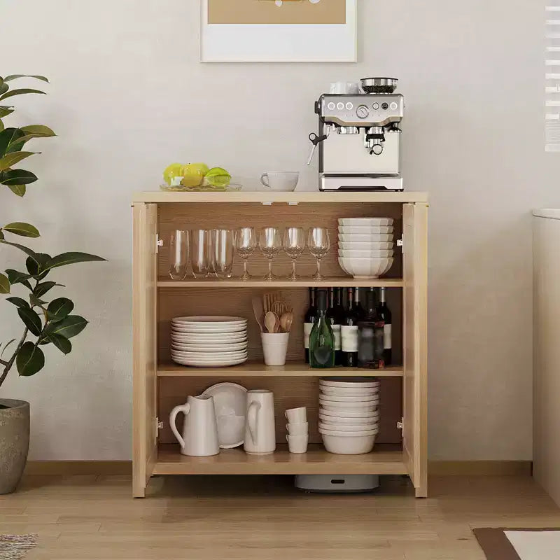 Buffet en rotin 34" avec étagères réglables, meuble de rangement autoportant pour salle à manger, cuisine, couloir, décor bohème