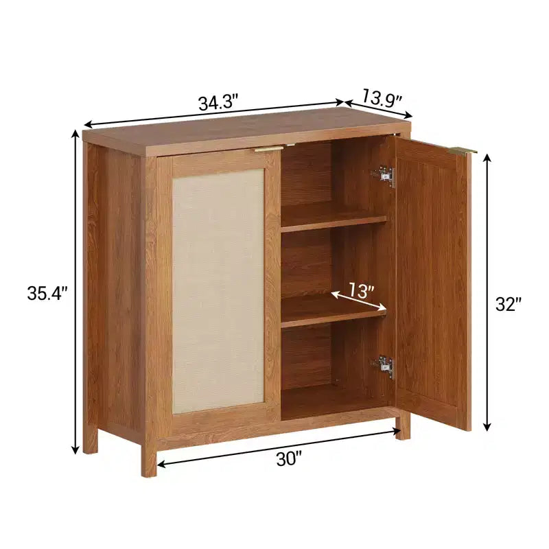 Buffet en rotin 34" avec étagères réglables, meuble de rangement autoportant pour salle à manger, cuisine, couloir, décor bohème