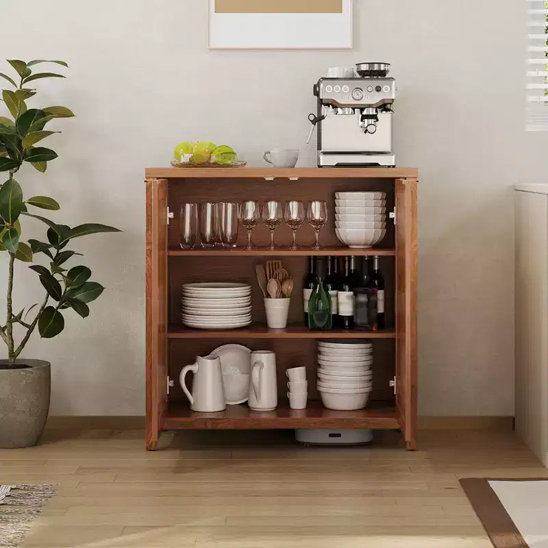Buffet en rotin 34" avec étagères réglables, meuble de rangement autoportant pour salle à manger, cuisine, couloir, décor bohème