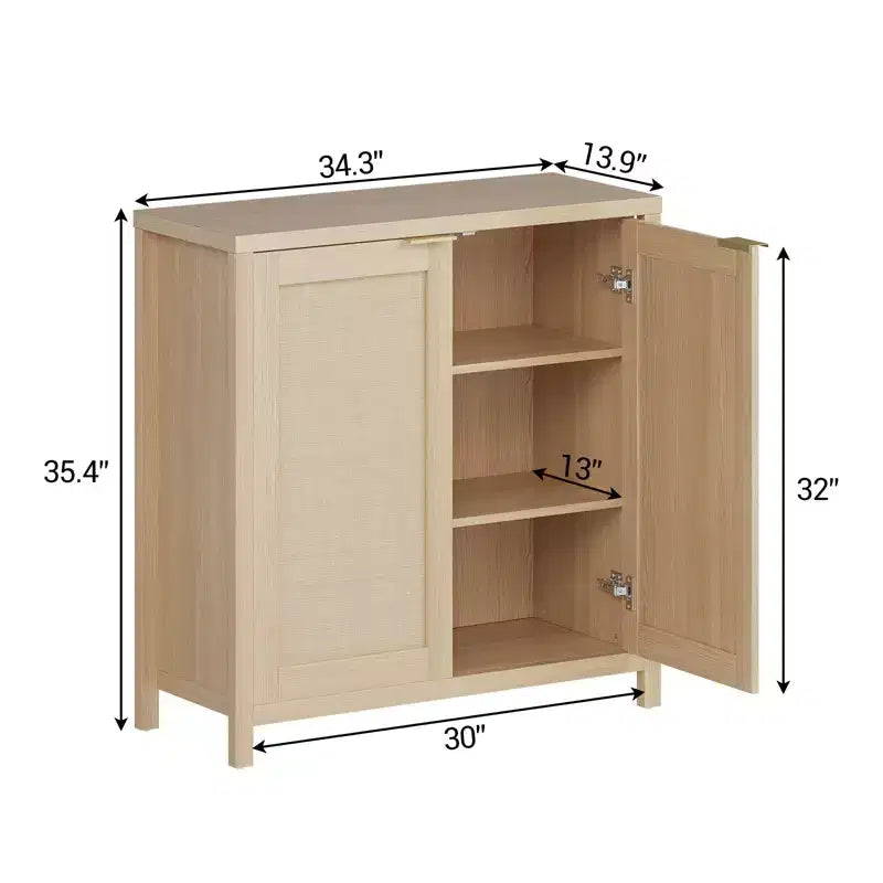 Buffet en rotin 34" avec étagères réglables, meuble de rangement autoportant pour salle à manger, cuisine, couloir, décor bohème
