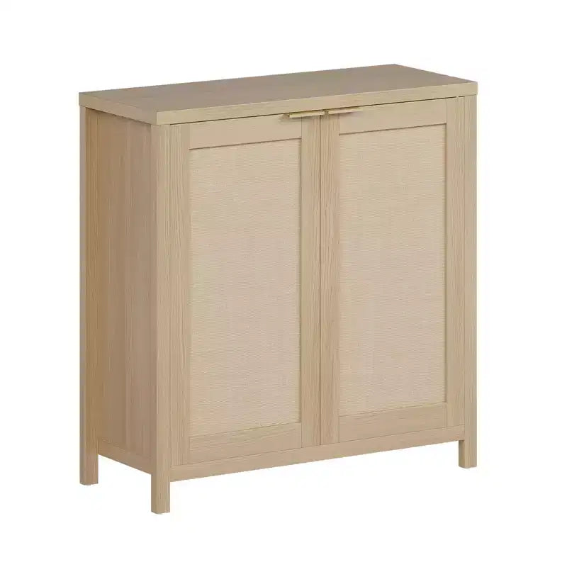 Buffet en rotin 34" avec étagères réglables, meuble de rangement autoportant pour salle à manger, cuisine, couloir, décor bohème