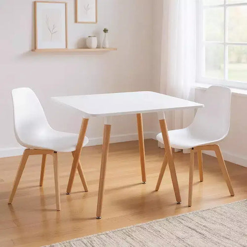32 Table à manger carrée en bois massif et bois naturel blanc
