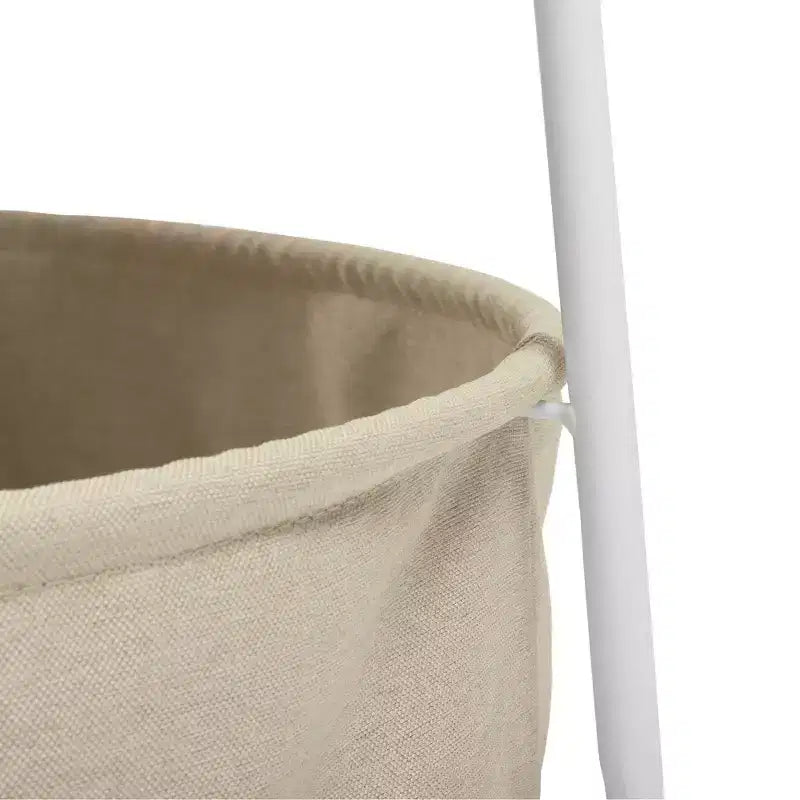 Table basse ronde à 2 niveaux avec panier de rangement en tissu, table d'appoint moderne de 75 cm pour salon, chambre, bureau, blanc/chameau
