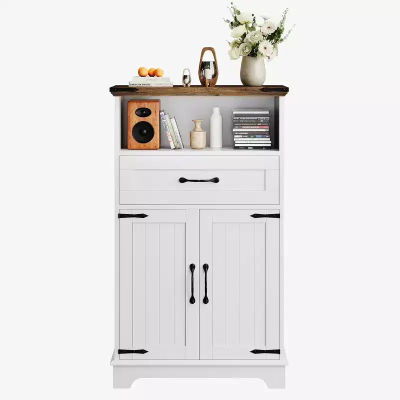 Meuble de salle de bain de style ferme avec portes et tiroirs, meuble de rangement autonome avec texture bois