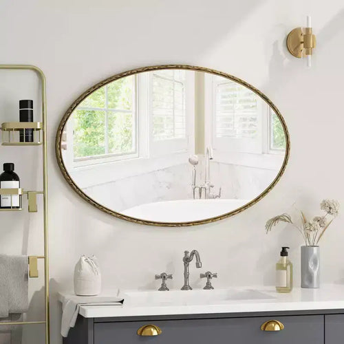 Miroir mural ovale vintage de 39 pouces avec cadre en métal vieilli, miroir de courtoisie pour salle de bain, salon, chambre à coucher