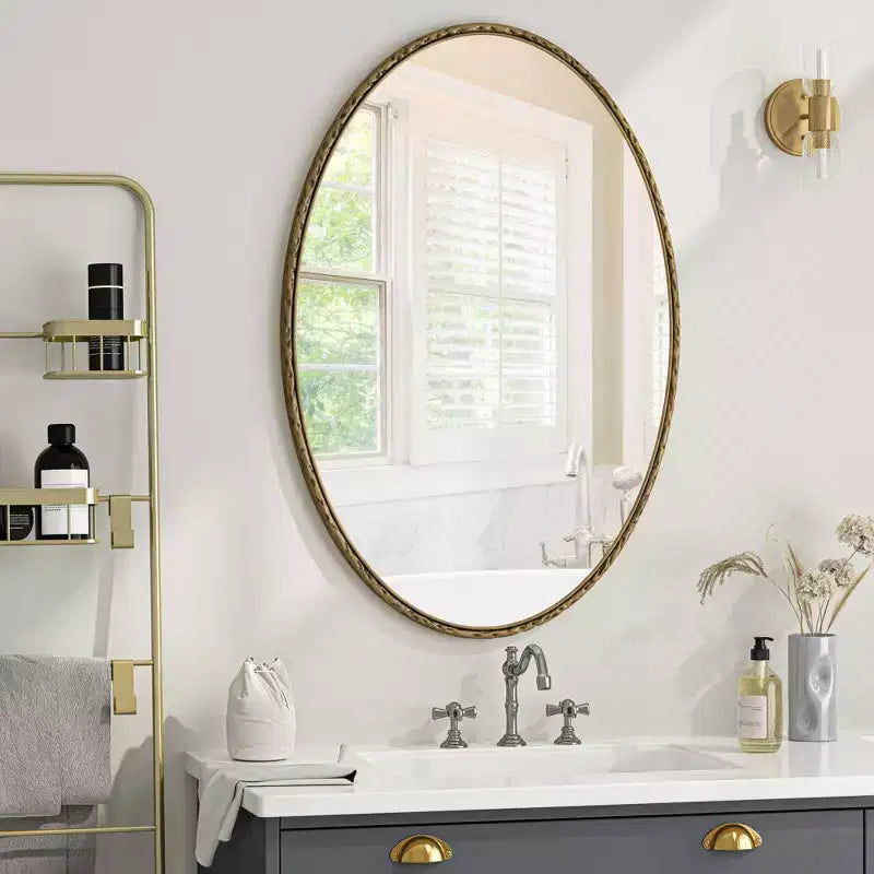 Miroir mural ovale vintage de 39 pouces avec cadre en métal vieilli, miroir de courtoisie pour salle de bain, salon, chambre à coucher