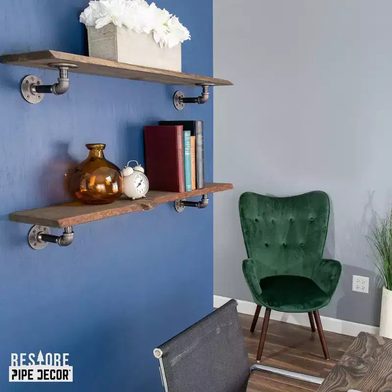 Étagère en bois de 36 po avec supports de tuyauterie en L (paquet de 2)