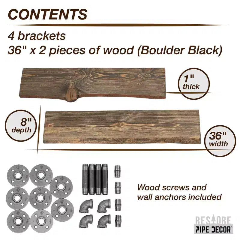 Étagère en bois de 36 po avec supports de tuyauterie en L (paquet de 2)