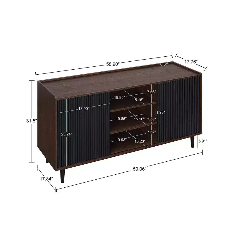 Buffet commode moderne du milieu du siècle à 2 portes avec pieds en métal (59")