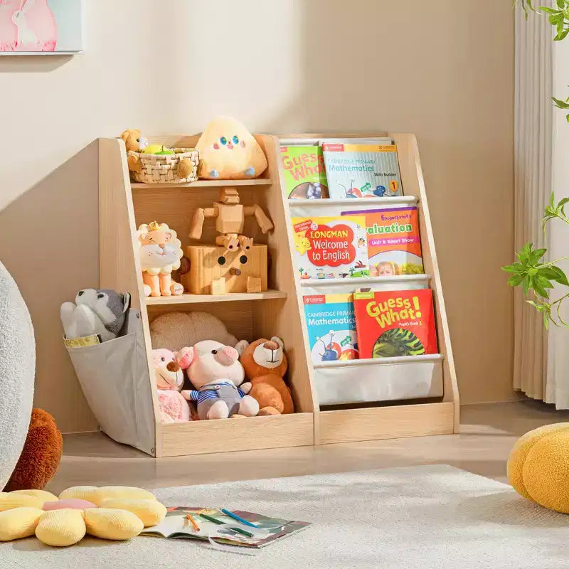 Étagère à livres et jouets en bois à 3 niveaux avec bibliothèque à suspendre à trois couches pour salon, beige
