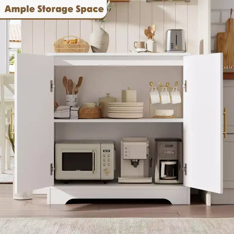 Buffet bahut de 80 cm – Rangement avec 2 portes en rotin et étagères, Console moderne pour salon, cuisine, entrée